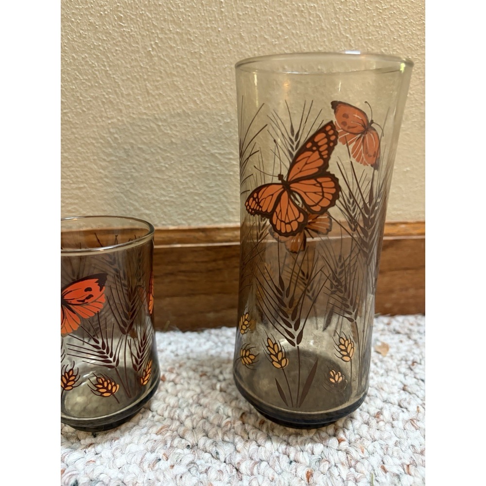 Seven Vintage Libby Tawny Garden Party Monarch Butterflies Glasses - Picture 6 of 6
